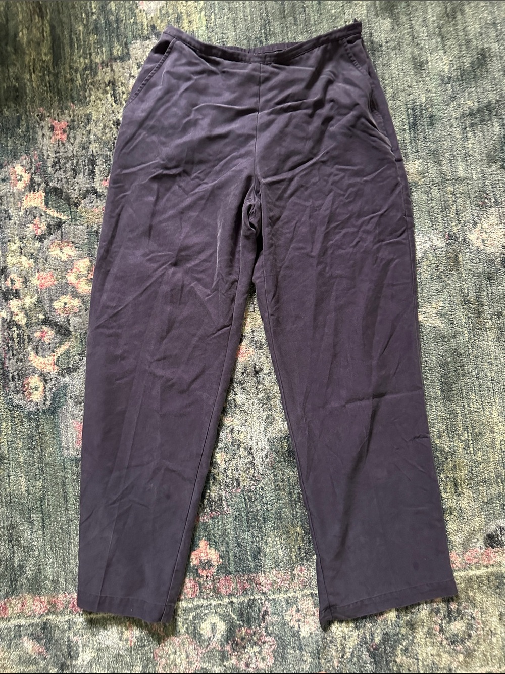 Vintage Sigrid Olsen Sport Women's Dark Plum Straight Leg Trousers with Side Zip